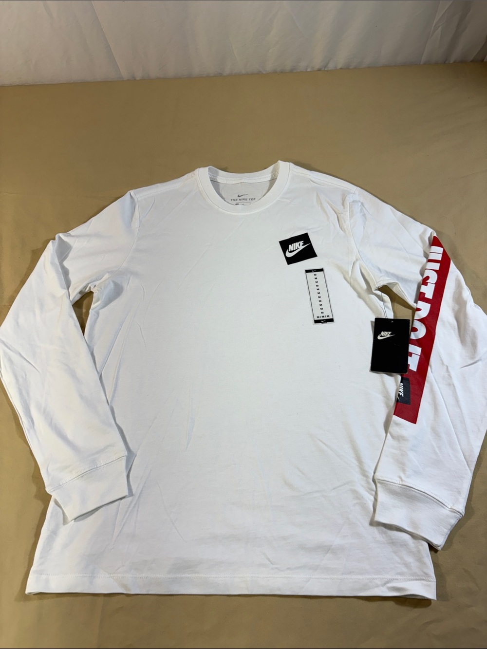 Nike Sportswear Mens M NSW JDI Long Sleeve Tee Shirt White Red Box